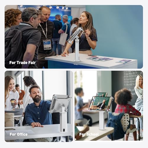 AboveTEK iPad Desk Grommet Mount, Adjustable Tablet Desk Mount with 360° Rotation & 180° Tilt, Fits 9.7"-13" Tablets, Anti-Theft iPad Stand, Heavy-Duty Aluminum Tablet Stand, Perfect for Work - Image 3