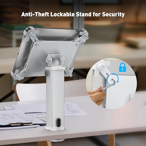 AboveTEK iPad Desk Grommet Mount, Adjustable Tablet Desk Mount with 360° Rotation & 180° Tilt, Fits 9.7"-13" Tablets, Anti-Theft iPad Stand, Heavy-Duty Aluminum Tablet Stand, Perfect for Work - Image 2