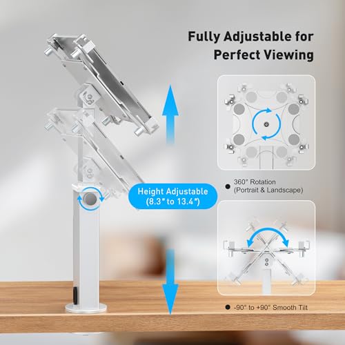 AboveTEK iPad Desk Grommet Mount, Adjustable Tablet Desk Mount with 360° Rotation & 180° Tilt, Fits 9.7"-13" Tablets, Anti-Theft iPad Stand, Heavy-Duty Aluminum Tablet Stand, Perfect for Work - Image 5