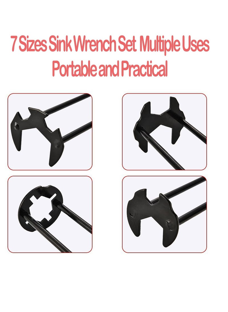 Excefore - Multifunctional Basin Wrench, 2 Pcs Plumbing Wrench, Sink Wrench, Faucet Wrench Tool, 7 Sizes Universal, Under Sink Plumbers Wrench for Kitchen, Bathroom, Tight Spaces, Black - Image 1