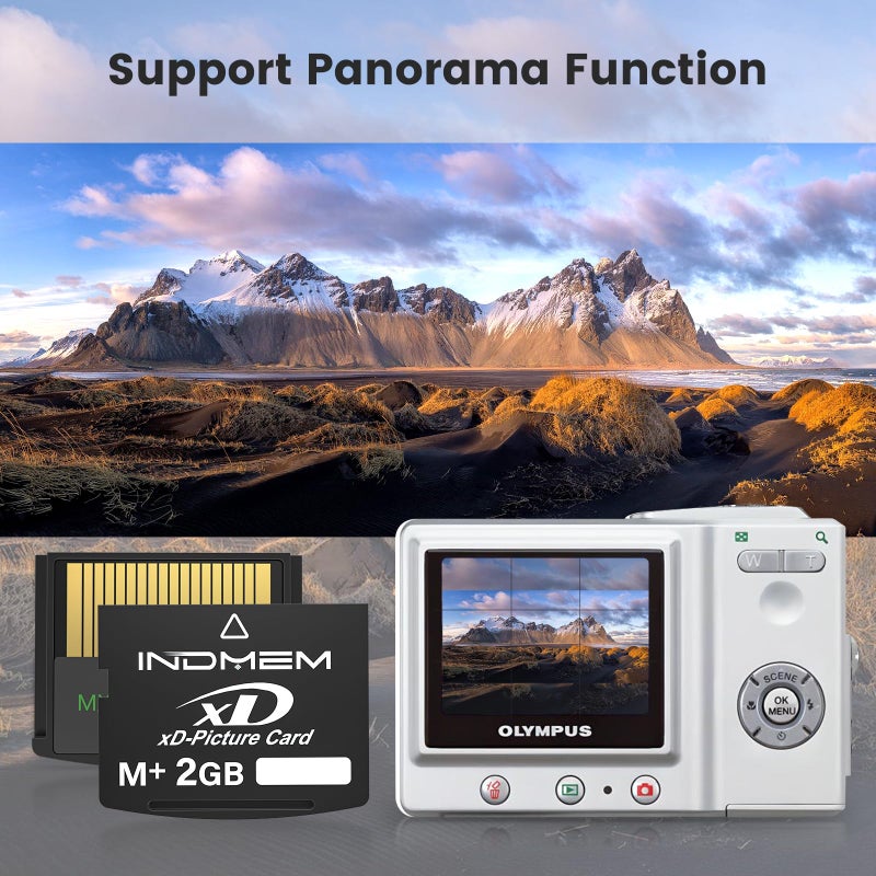 INDMEM بطاقة xD-Picture سعة 2GB (نوع M+) بطاقات ذاكرة فلاش XD سعة 2GB لكاميرات أوليمبوس فوجي فوجي فيلم الرقمية القديمة، تدعم وظيفة بانوراما، إنشاء صورة ثلاثية الأبعاد ورسم رقمي. - Image 4
