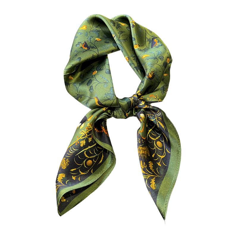 MEISEE 100% Pure Mulberry Silk Scarf 26" Square Scarf Neckerchief Headscarf Breathable Lightweight for Women Gift Packed (M2 Green Bird & Flower) - Image 1