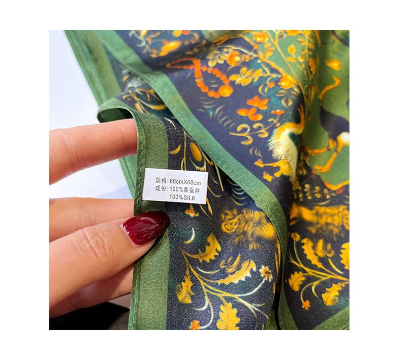 MEISEE 100% Pure Mulberry Silk Scarf 26" Square Scarf Neckerchief Headscarf Breathable Lightweight for Women Gift Packed (M2 Green Bird & Flower) - Image 5