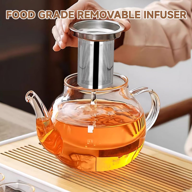 TECOHORS Long-Mouth Glass Teapot 34oz/1000ml with Removable Loose Tea Infuse - Glass Tea Kettle for Stove Top Removable Stainless Steel Strainer, Microwave & Dishwasher Safe, Tea Maker - Image 4