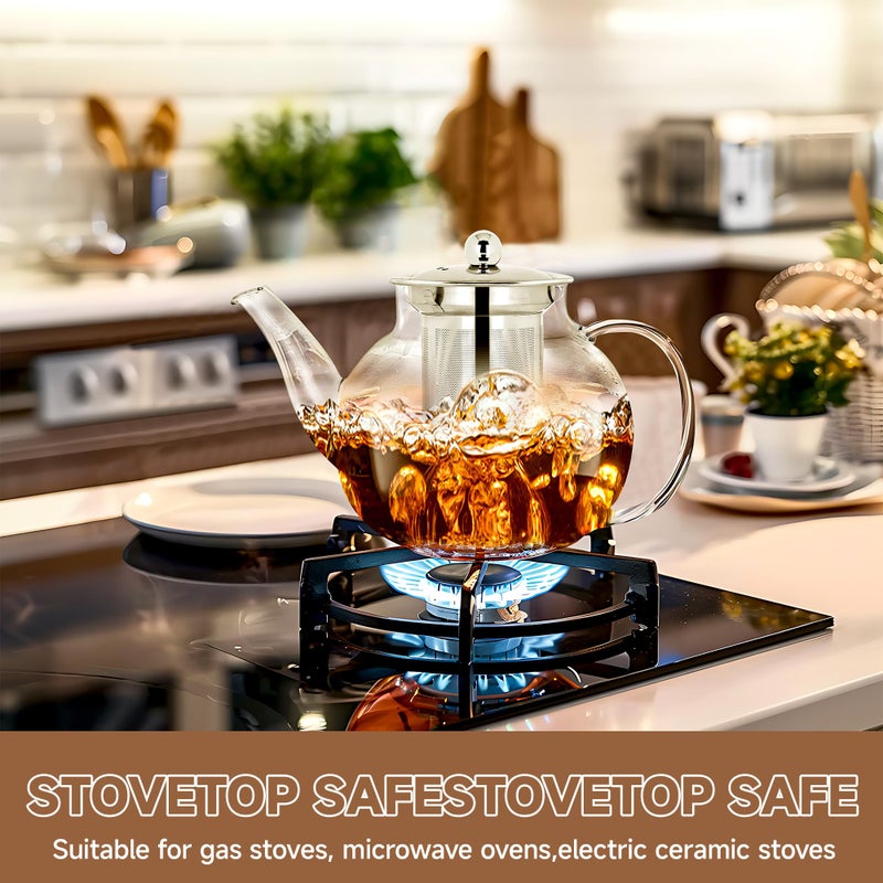 TECOHORS Long-Mouth Glass Teapot 34oz/1000ml with Removable Loose Tea Infuse - Glass Tea Kettle for Stove Top Removable Stainless Steel Strainer, Microwave & Dishwasher Safe, Tea Maker - Image 5