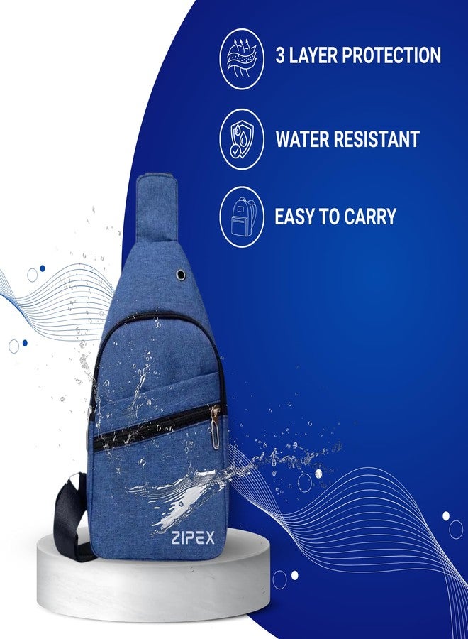 ZIPEX Men’s Front Chest-Bag-Blue | Lightweight Sling Chest Bag for Travel & Formal Style Daily Use |Durable & Water-Resistant| 3 Zipper Pockets, | Blue - Image 5