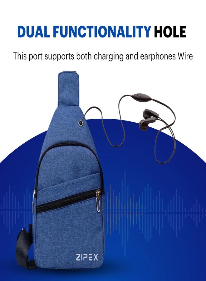 ZIPEX Men’s Front Chest-Bag-Blue | Lightweight Sling Chest Bag for Travel & Formal Style Daily Use |Durable & Water-Resistant| 3 Zipper Pockets, | Blue - Image 4