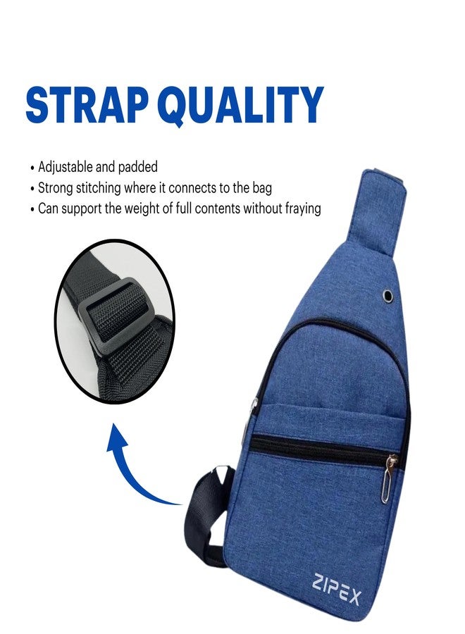 ZIPEX Men’s Front Chest-Bag-Blue | Lightweight Sling Chest Bag for Travel & Formal Style Daily Use |Durable & Water-Resistant| 3 Zipper Pockets, | Blue - Image 3