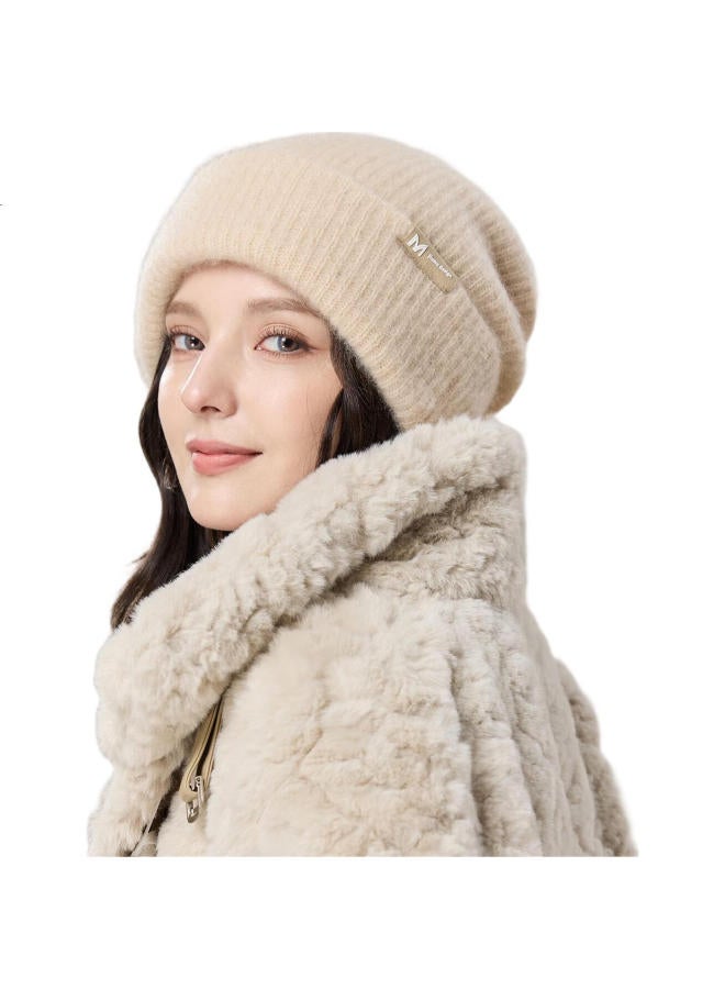 Jiumu Women's Cashmere Hat With Large Brim Autumn And Winter Warm Wool Hat Ladies Wool Knitted Hat Winter Cold-proof Hat Winter Hat - Image 2