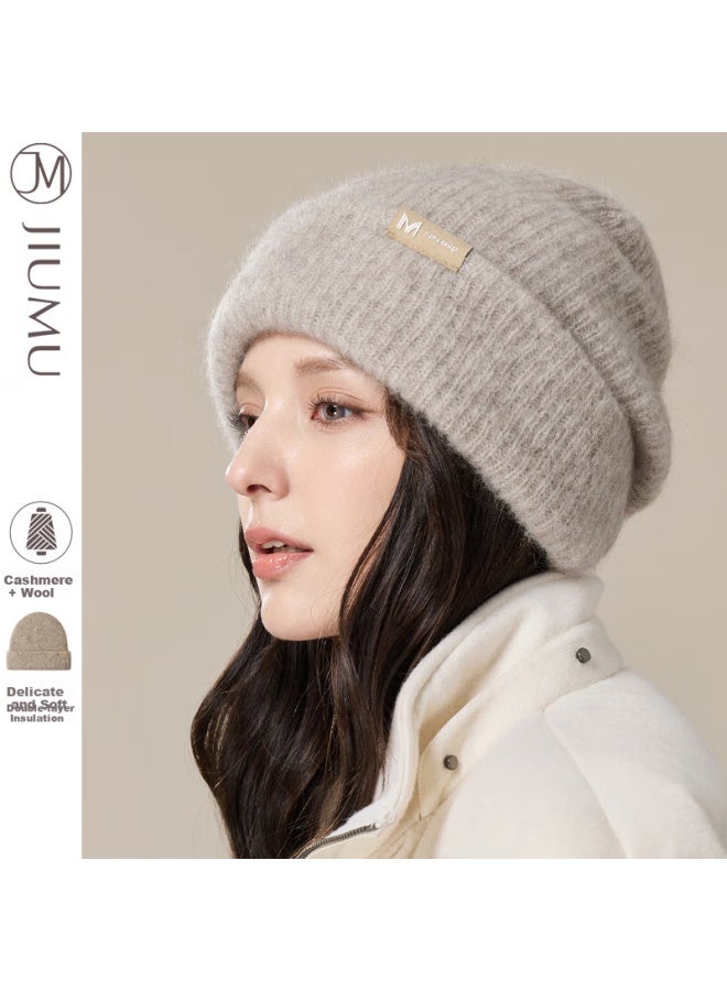 Jiumu Women's Cashmere Hat With Large Brim Autumn And Winter Warm Wool Hat Ladies Wool Knitted Hat Winter Cold-proof Hat Winter Hat - Image 1