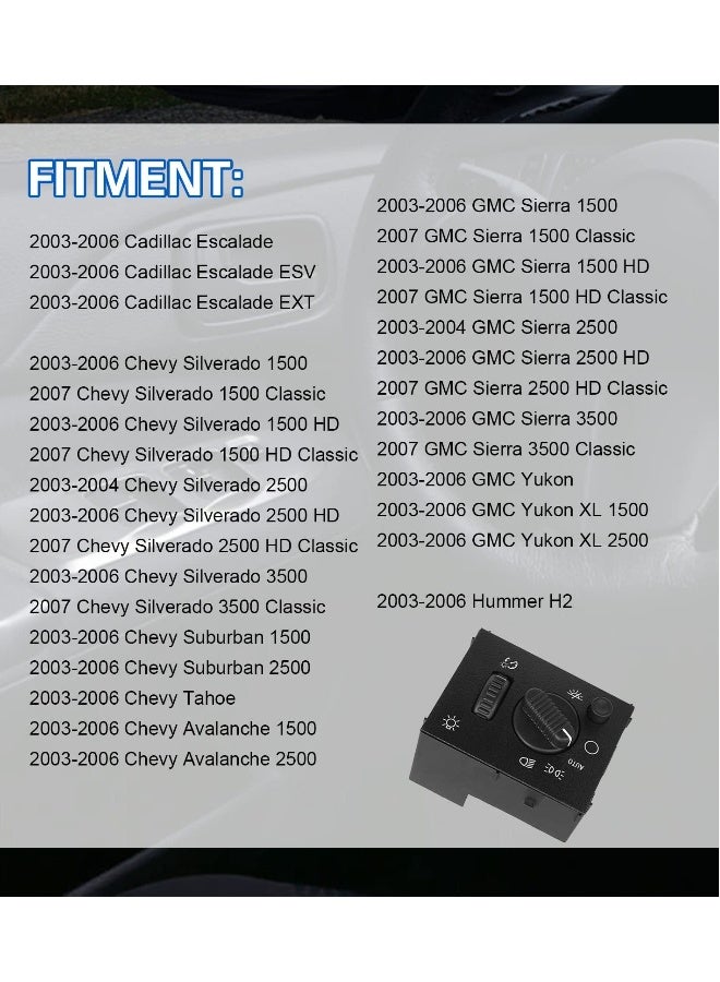 Topleo Headlight Switch Headlamp Dimmer Switch - Compatible with 2003-2006 Chevy Silverado, Suburban, Tahoe, GMC Sierra, Yukon, Cadillac Escalade - Replace D1595G, 19381535, 15194803, 1S8489 - Image 2