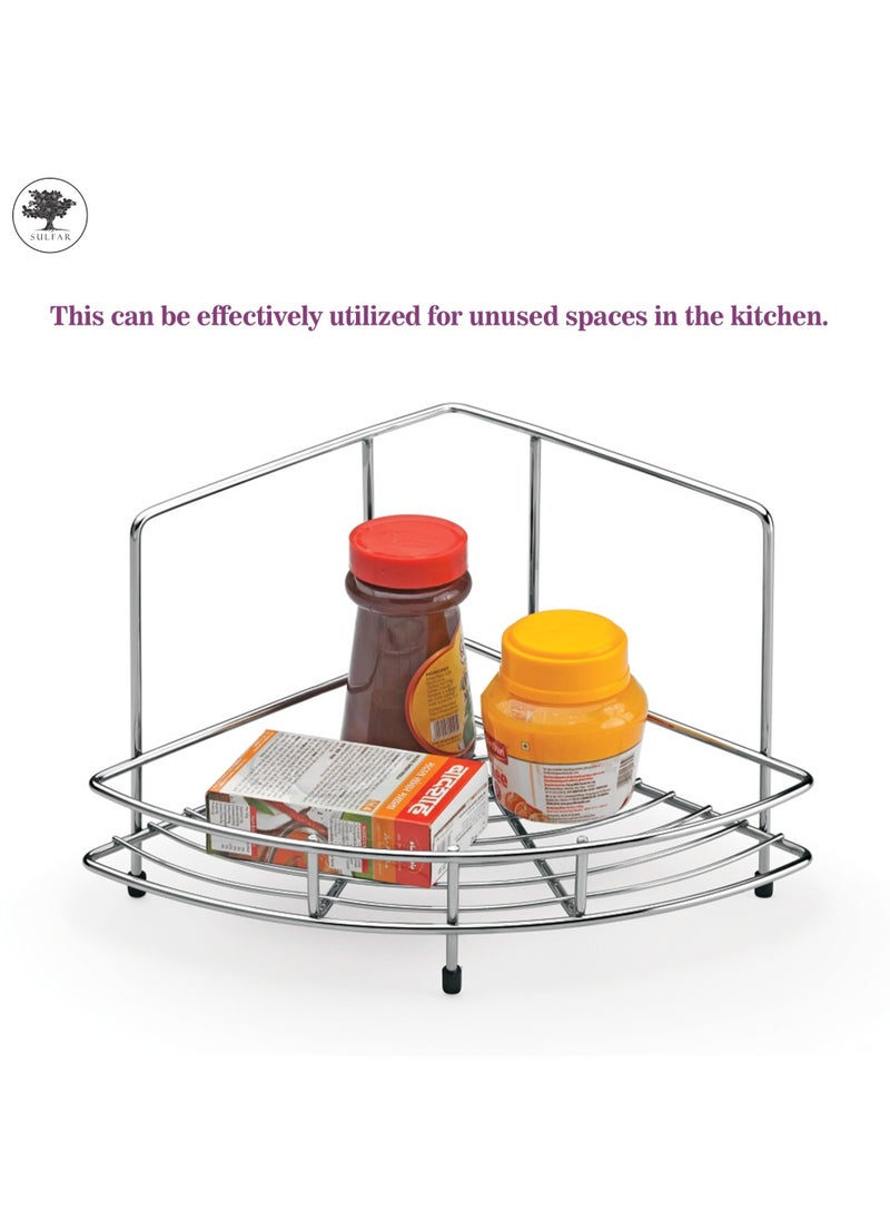sulfar Sulfar Corner Stainless Steel Basket Corner Shelf  (Chrome) Pack of 1  - Image 3