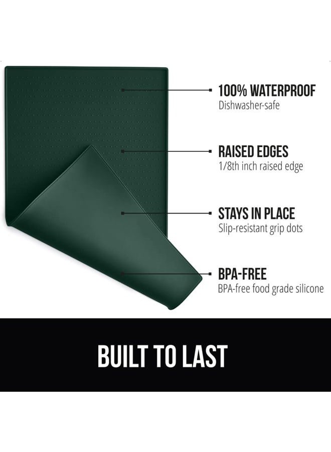 Gorilla Grip حصيرة تغذية الحيوانات الأليفة من السيليكون المقاوم للماء 100% مع حواف مرتفعة خالية من BPA، حصائر طعام للكلاب والقطط تحتوي على الانسكابات وتحمي الأرضيات، حصائر للقطط والكلاب لوعاء الماء، ملحقات الحيوانات الأليفة 18.5x11.5 أخضر - Image 2