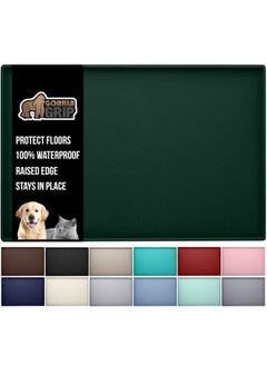 Gorilla Grip GORILLA GRIP 100% Waterproof Raised Edge BPA Free Silicone Pet Feeding Mat, Dog Cat Food Mats Contain Spills Protects Floors, Placemats for Cats and Dogs Water Bowl, Pets Accessories 18.5x11.5 Green  - Image 1