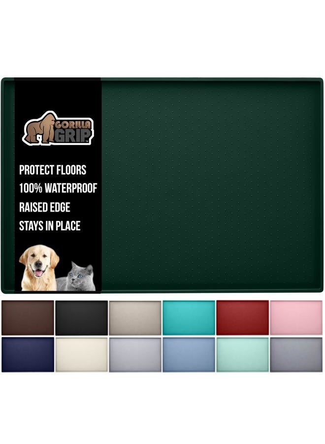 Gorilla Grip حصيرة تغذية الحيوانات الأليفة من السيليكون المقاوم للماء 100% مع حواف مرتفعة خالية من BPA، حصائر طعام للكلاب والقطط تحتوي على الانسكابات وتحمي الأرضيات، حصائر للقطط والكلاب لوعاء الماء، ملحقات الحيوانات الأليفة 18.5x11.5 أخضر - Image 1