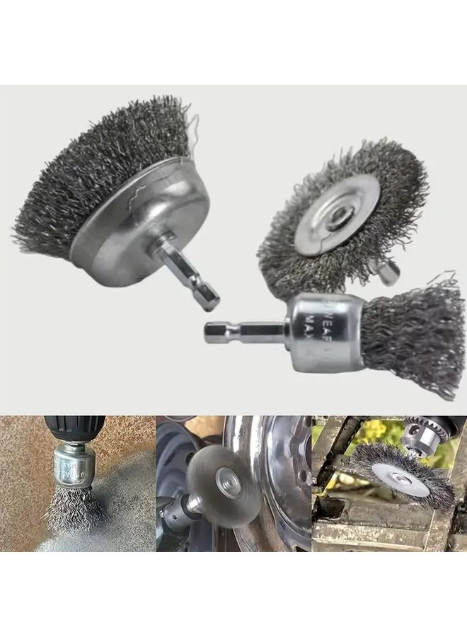 3pcs Heavy Duty Carbon Steel Wire Wheel Brush Set 1 4 Inch Hex Shank Rust Remover - Image 1