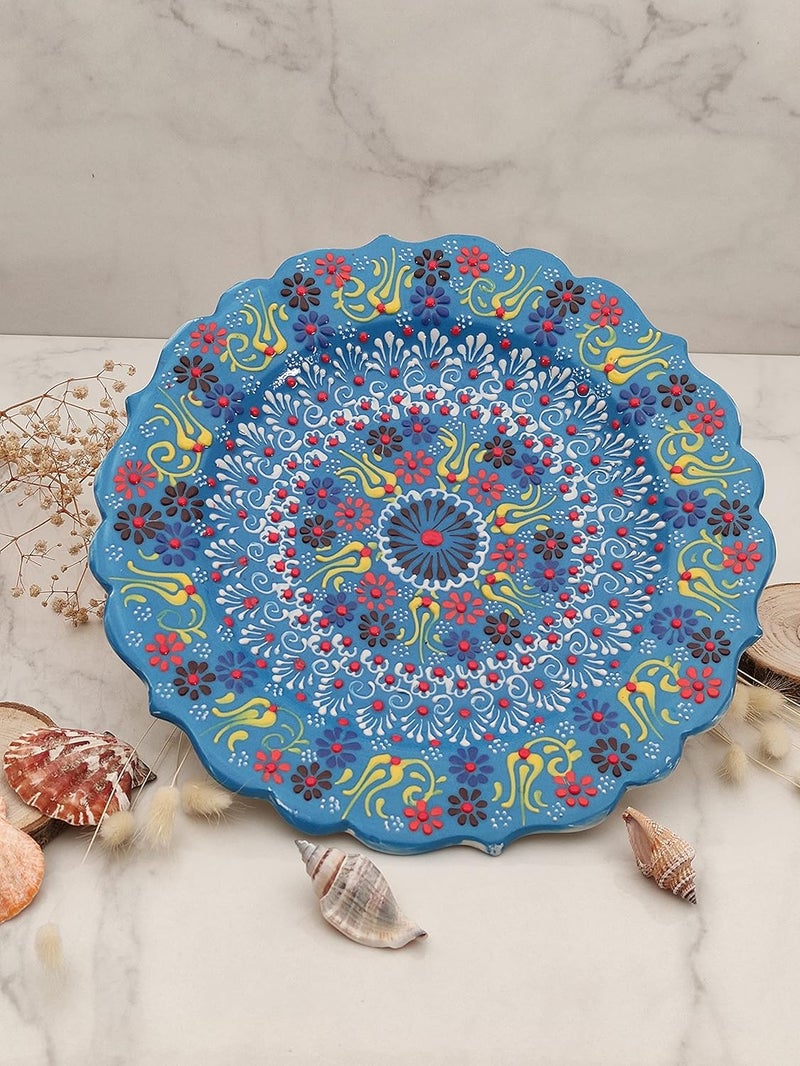 Ayennur Turkish Decorative Plate 9.85"(25cm) Handmade Ceramic Ornament for Home&Office Wall Hanging Decor (Blue) - Image 2