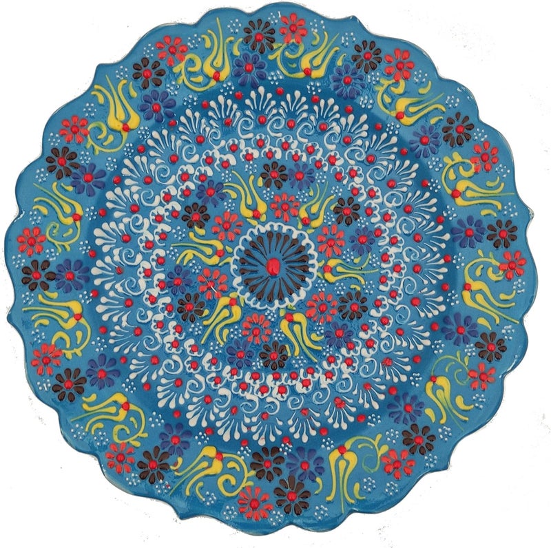 Ayennur Turkish Decorative Plate 9.85"(25cm) Handmade Ceramic Ornament for Home&Office Wall Hanging Decor (Blue) - Image 1