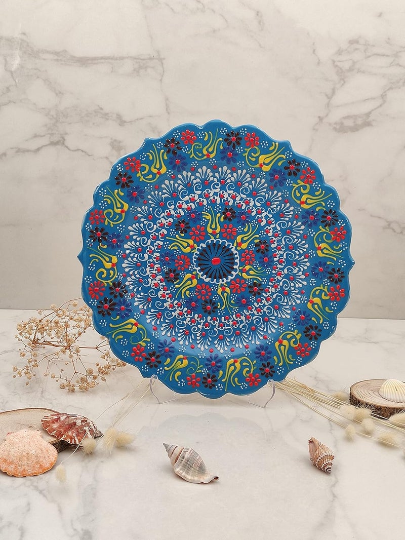 Ayennur Turkish Decorative Plate 9.85"(25cm) Handmade Ceramic Ornament for Home&Office Wall Hanging Decor (Blue) - Image 4