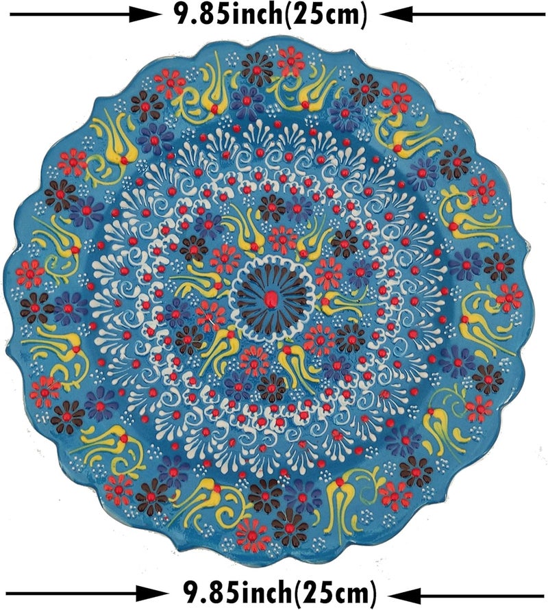 Ayennur Turkish Decorative Plate 9.85"(25cm) Handmade Ceramic Ornament for Home&Office Wall Hanging Decor (Blue) - Image 3