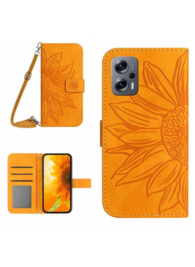 Case For Xiaomi Poco X4 GT Skin Feel Sun Flower Pattern Flip Leather Phone Case with Lanyard