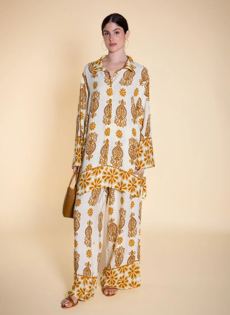 شايبس PRINTED LINEN BLEND SHIRT SET
