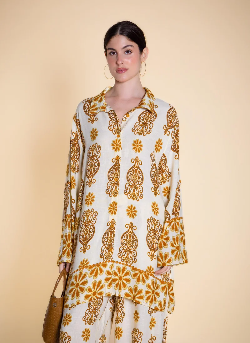 شايبس PRINTED LINEN BLEND SHIRT SET