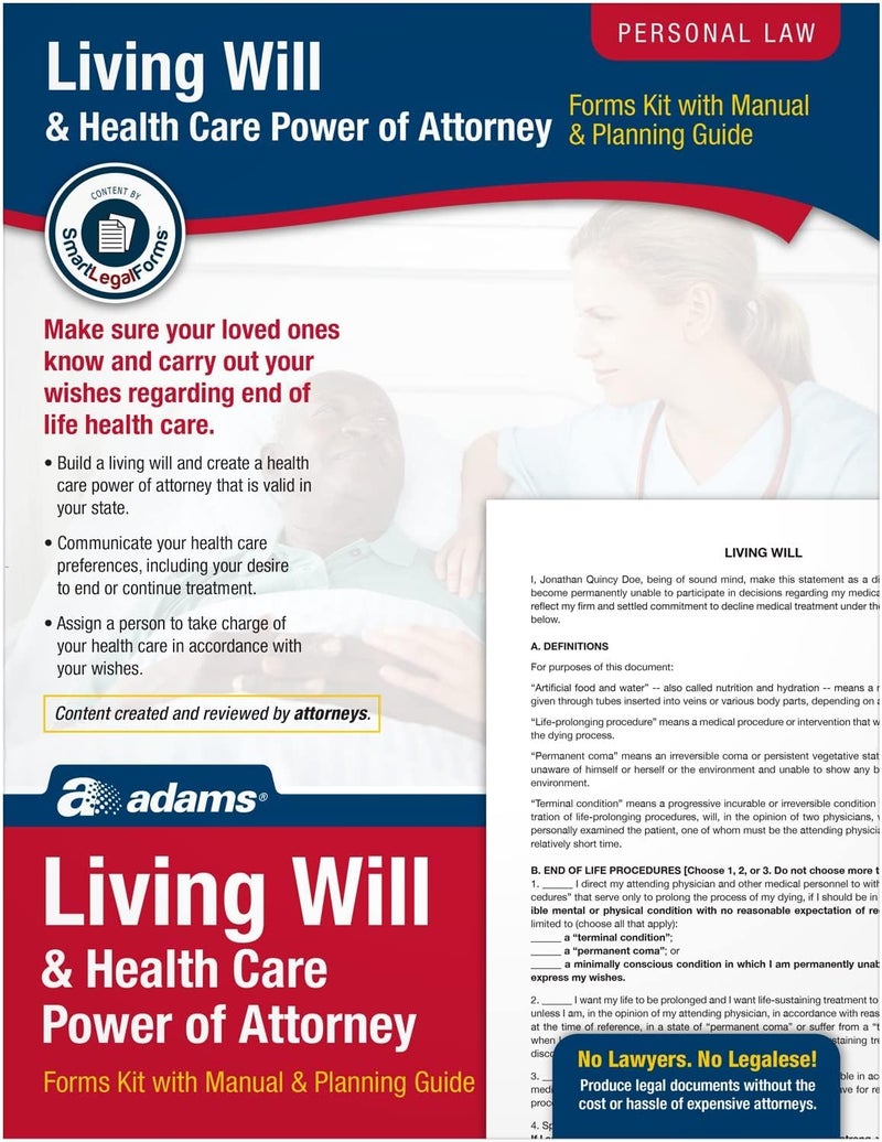 Adams Living Will & Health Care Power of Attorney Forms Kit with Manual & Planning Guide, Includes CD - Image 1