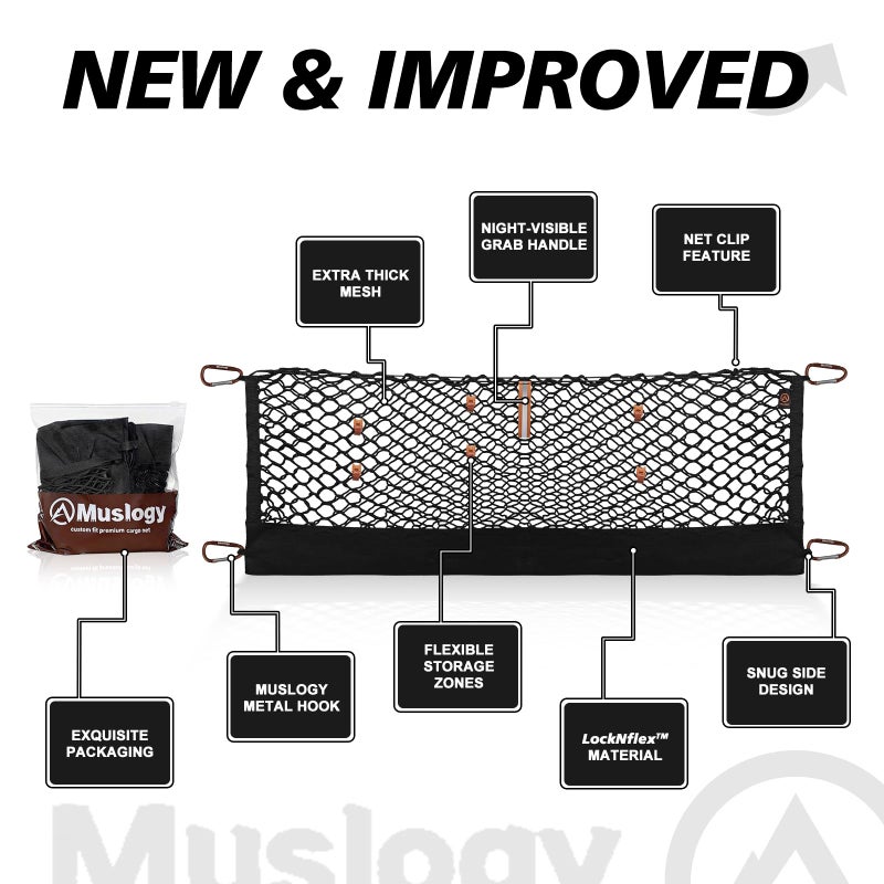 Muslogy Truck Bed Cargo Net Trunk Netting Compatible with 2022-2025 2026 Ford Maverick (V2) Accessories, Pickup Cargo Organizer SUV Sedan Storage Net w/Heavy Duty Carabiners - Image 2