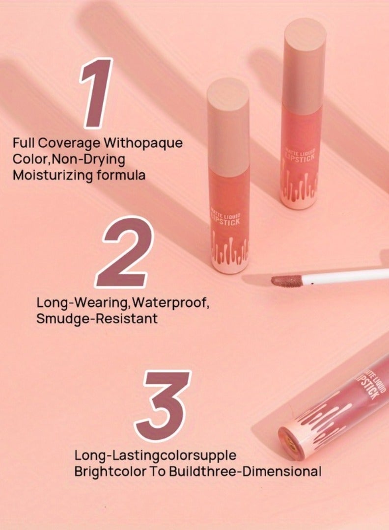 HelloKiss 4 Colors Matte Liquid Lipstick Set Non Drying Moisturizing Formula Lip Gloss Ultra Matte Finish Waterproof Sweatproof Long Lasting Soft Smooth Matte Finish Liquid Lipstick - Image 2