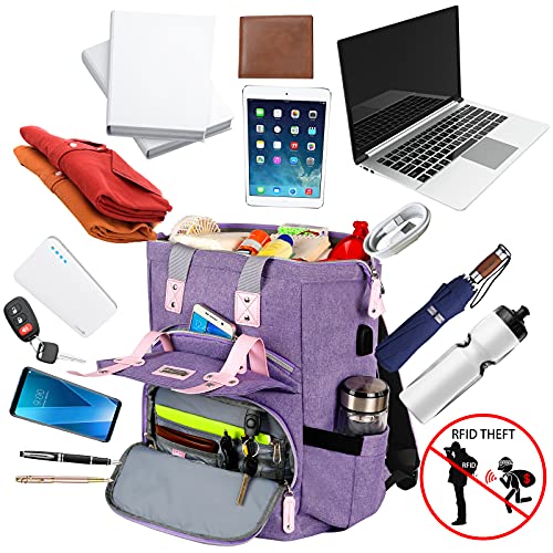 FALANKO Laptop Backpack for Women,Large Computer Backpack Fits 17 Inch Laptop with USB Charging Port RFID Water Resistant purse Casual Purple Bookbag for Teacher/work/College/nurse/Doctor/Woman - Image 2
