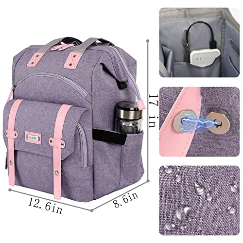 FALANKO Laptop Backpack for Women,Large Computer Backpack Fits 17 Inch Laptop with USB Charging Port RFID Water Resistant purse Casual Purple Bookbag for Teacher/work/College/nurse/Doctor/Woman - Image 4