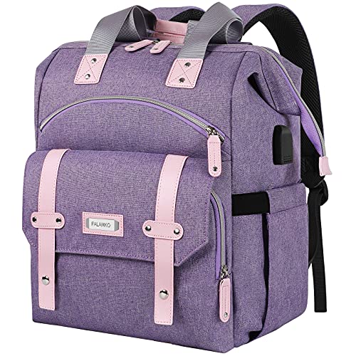 FALANKO Laptop Backpack for Women,Large Computer Backpack Fits 17 Inch Laptop with USB Charging Port RFID Water Resistant purse Casual Purple Bookbag for Teacher/work/College/nurse/Doctor/Woman - Image 1