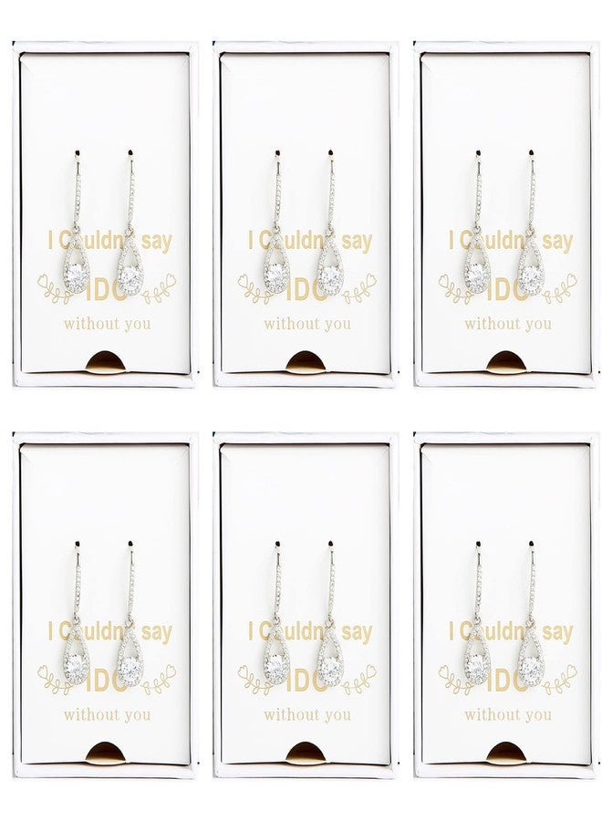 DHQH Bridesmaids Gift I Couldn't Say I Do Without You Teardrop Wedding Earrings Cubic Zirconia Dangle Drop Earring Bridesmaid Proposal Gifts Set of 6 - Image 1
