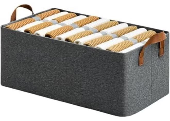 Large Fabric Storage Baskets for Shelves, 47*27*18 cm Closet Storage Bins for Sturdy Foldable Storage Boxes for Organizing Clothing, Sheets, Toys, BooksShelves,Fabric Basket,Linen Closet Organizers - Image 1