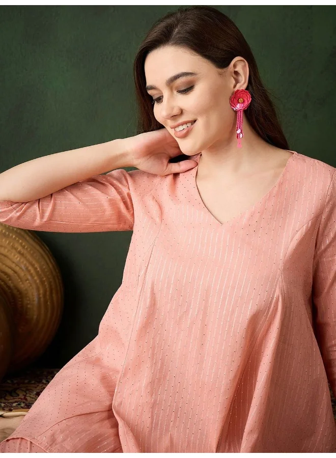 AKS Powder Pink A-Line Kurta with pakistani Salwar