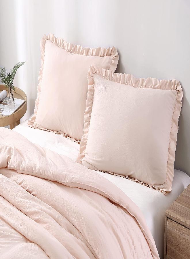 Chezmoi Collection Nora 3-Piece Ruffled Edge Trim Soft Washed Microfiber Comforter Set (Oversized King, Blush)