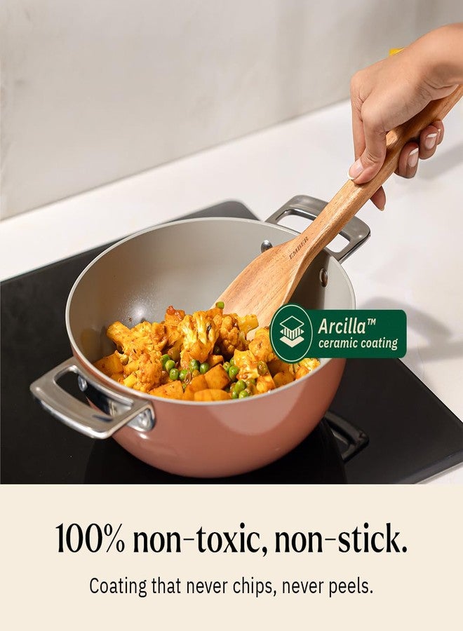 Ember Cookware Arcilla Ceramic Kadai 24cm | Induction Cookware | 2.6 Litre Non Stick Non Toxic | Metallic Lid | ISI Certified | Ceramic Kadai for Cooking|Steel Handle| 5-Year Warranty|Terracotta - Image 3