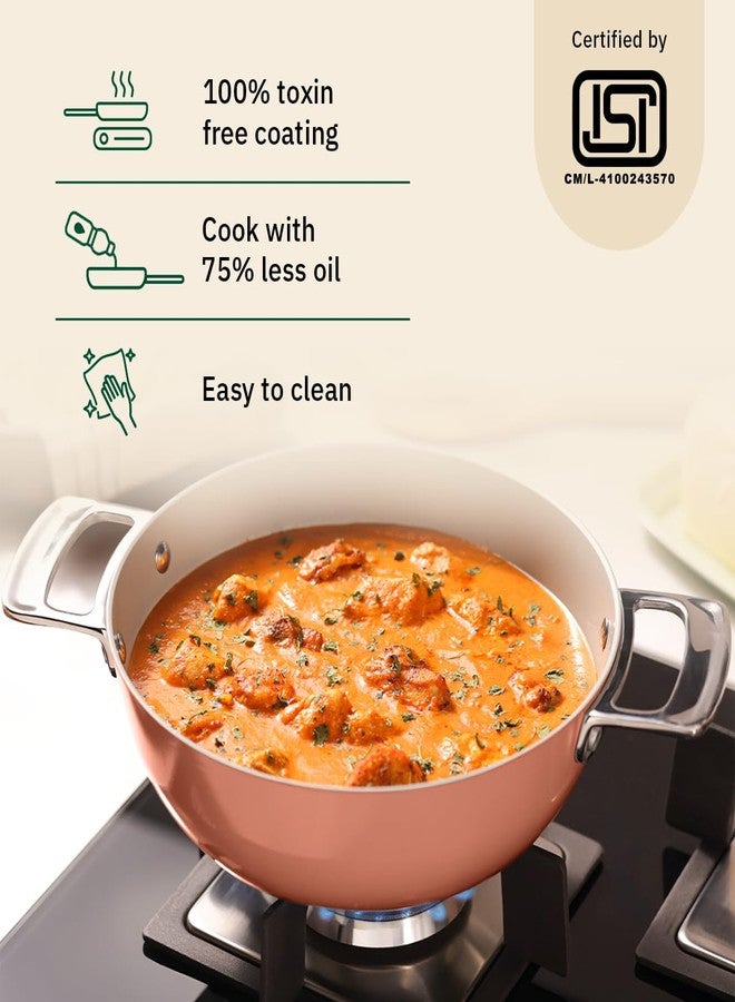 Ember Cookware Arcilla Ceramic Kadai 24cm | Induction Cookware | 2.6 Litre Non Stick Non Toxic | Metallic Lid | ISI Certified | Ceramic Kadai for Cooking|Steel Handle| 5-Year Warranty|Terracotta - Image 2