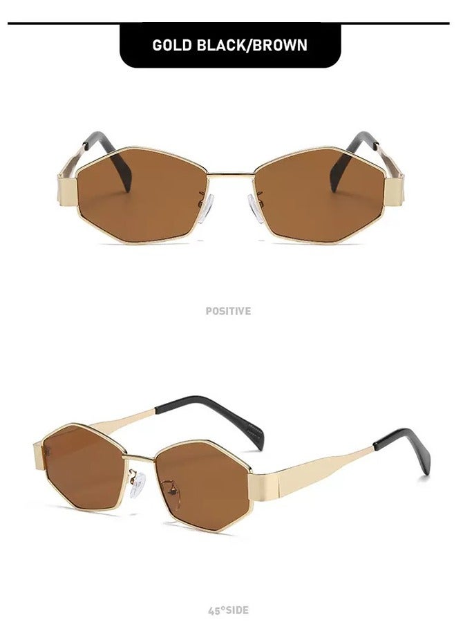 Luxury Metal Frame Sunglasses UV Protection 400 Unisex Outdoor Travel Driving Sunglasses Vintage Fashion Styled Full Rim Case and Cleaning Cloth Included (Gold and Brown) - Image 4