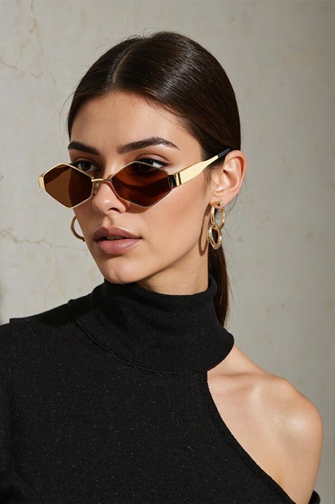 Luxury Metal Frame Sunglasses UV Protection 400 Unisex Outdoor Travel Driving Sunglasses Vintage Fashion Styled Full Rim Case and Cleaning Cloth Included (Gold and Brown) - Image 2