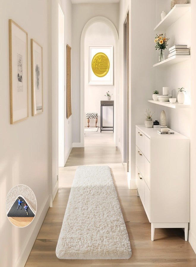 Ophanie Runner Rug for Hallway, 2x6 Upgrade Non-Slip Fluffy Soft Bedside Rugs, Bedroom Living Room Ivory Shaggy Carpet for Kids Girls Boys Dorm Nursery Home Decor Aesthetic - Image 1