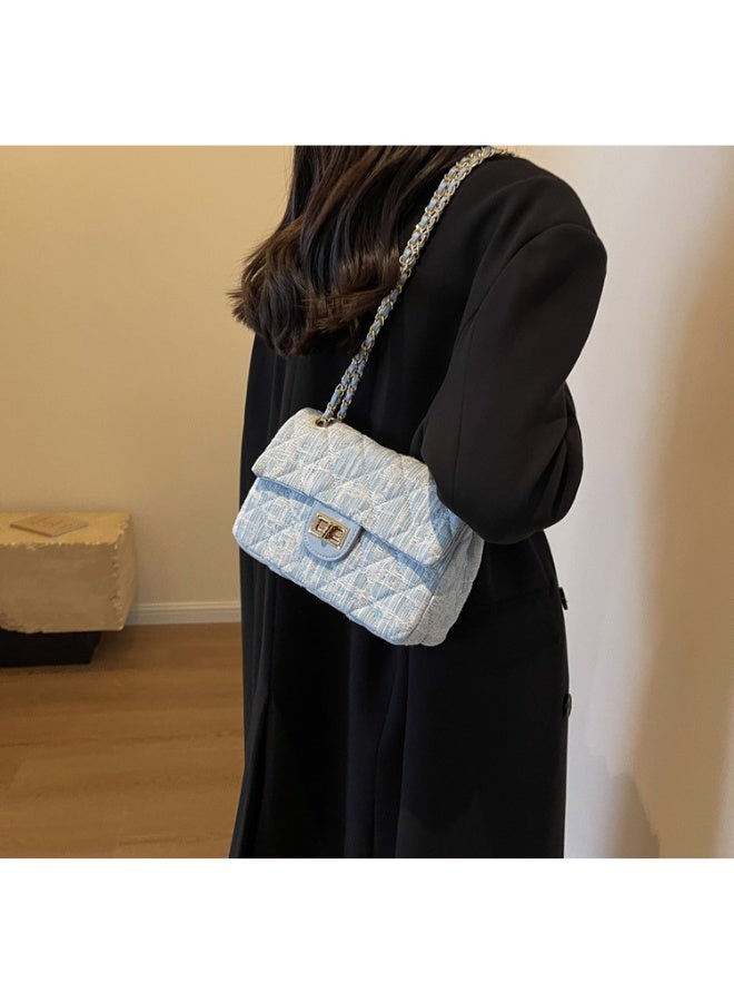 Casual Denim Shoulder Bag Personality Women's Bag Fashion Diamond Chain Crossbody Bag  - Image 2