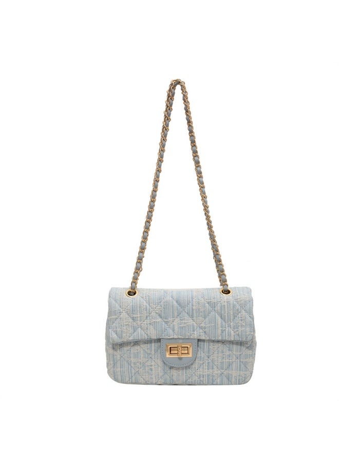 Casual Denim Shoulder Bag Personality Women's Bag Fashion Diamond Chain Crossbody Bag  - Image 1