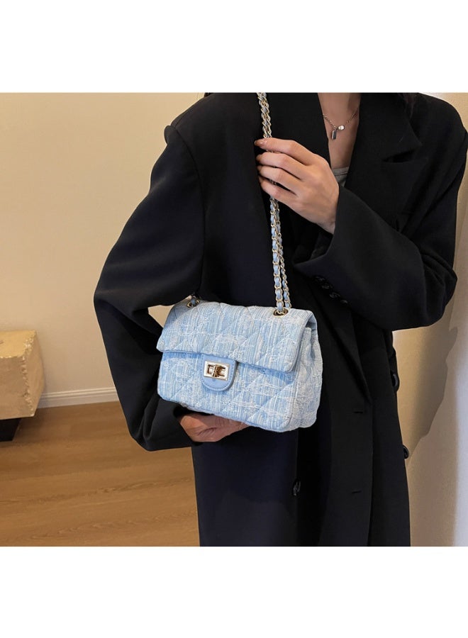 Casual Denim Shoulder Bag Personality Women's Bag Fashion Diamond Chain Crossbody Bag  - Image 3