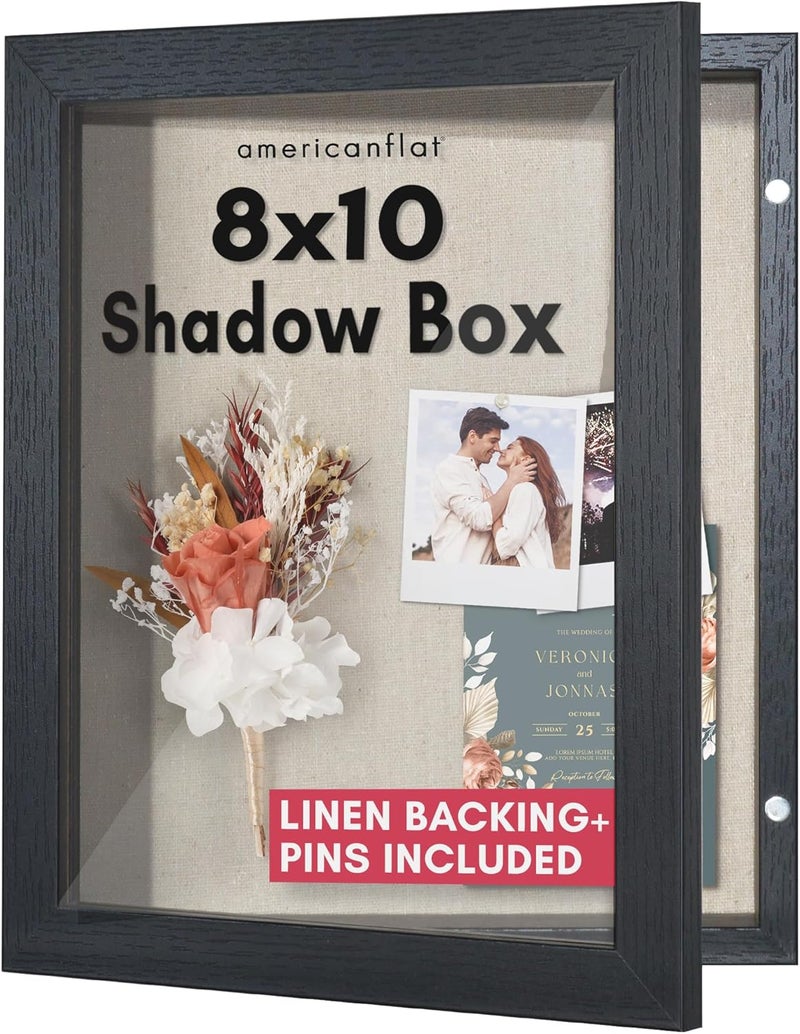Americanflat Front Opening 8x10 Shadow Box Frame with Shatter-Resistant Glass - Silhouette Collection - Shadow Box Display Case for Tabletop and Wall Display - Black - Image 1