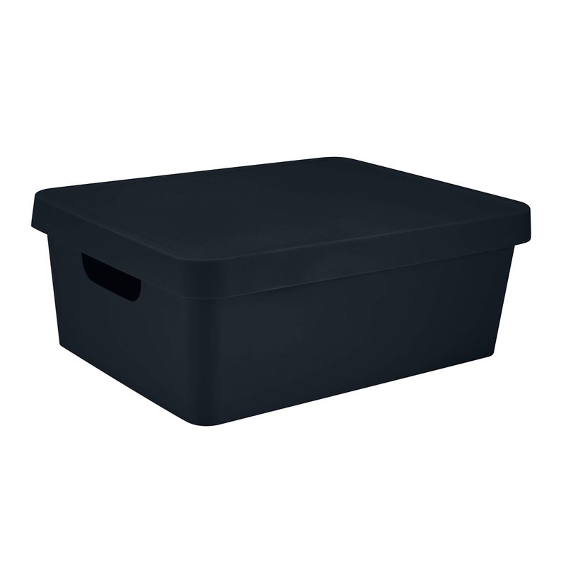 Simplify Medium Vinto Storage Box  Click Tight Lid  Stackable  Home Organization  Bathroom  Accessories  Toys  Closet  2 Handles  Black