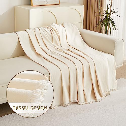 MYSKY HOME Couch Cover 3 Cushion Sofa with Tassel, Chenille Sofa Covers Couch Covers, Slipcovers for Sectional l Shaped Dogs Protector Furniture Covers, 91" X150", Beige - Image 3