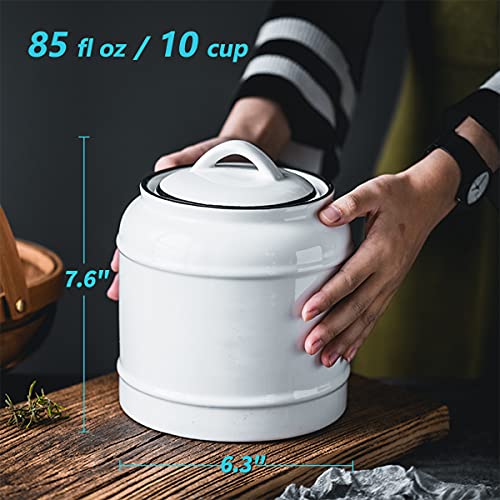 COCOYA 10cup/85oz Large Ceramics Jar with Lid,Big Dry Food Storage Canister Container Porcelain Kitchen Countertop Pantry Farmhouse Round Heavy Store Candy Bean Flour Snacks Cookie Cereal (White) - Image 2