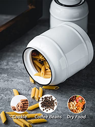 COCOYA 10cup/85oz Large Ceramics Jar with Lid,Big Dry Food Storage Canister Container Porcelain Kitchen Countertop Pantry Farmhouse Round Heavy Store Candy Bean Flour Snacks Cookie Cereal (White) - Image 3